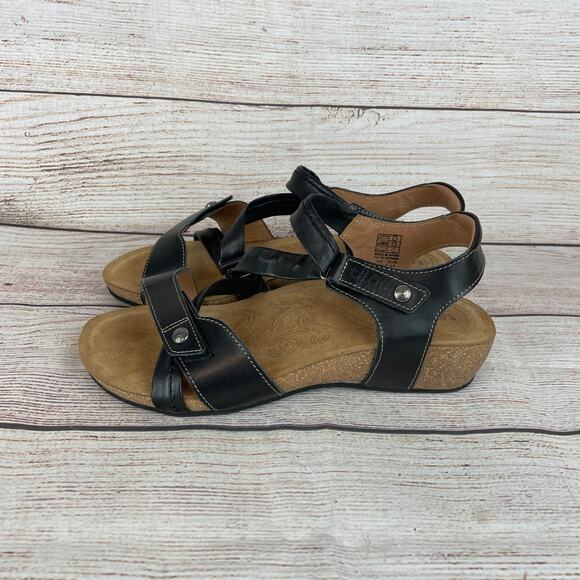 Taos Universe Womens EU 41 US 10-10.5 Sandals Black Leather Footbed - Picture 7 of 11